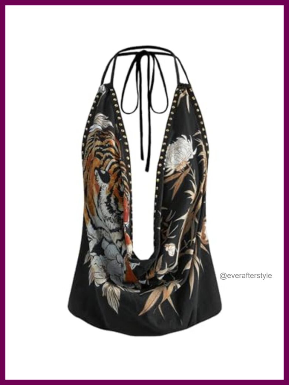 Studded Deep V Plunge Halter Tank Top Vintage Festival Punk Grunge